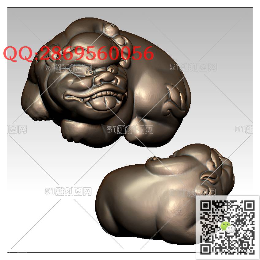 LDP-004三尾貔貅手把件_貔貅圆雕图核雕貔貅挂件stl立体模型3d打印四轴数控雕刻精雕图浮雕图