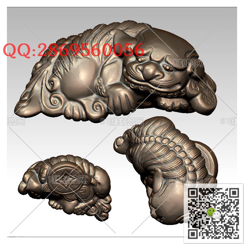 LDP-012金钱貔貅_貔貅圆雕图核雕貔貅挂件stl立体模型3d打印四轴数控雕刻精雕图浮雕图