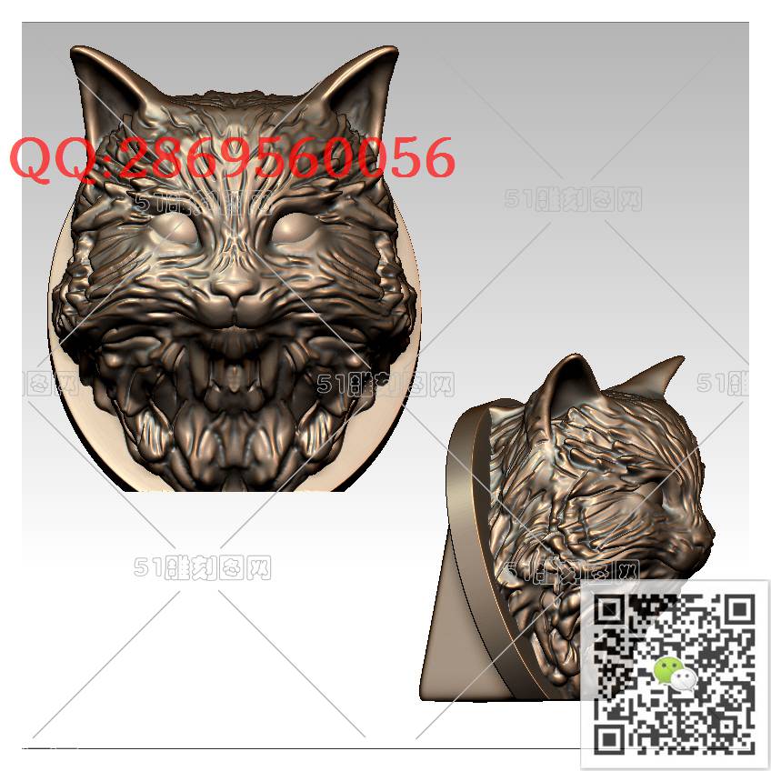 LDQT-006猫_可爱动物圆雕图动物挂件stl立体模型3d打印四轴数控雕刻精雕图浮雕图