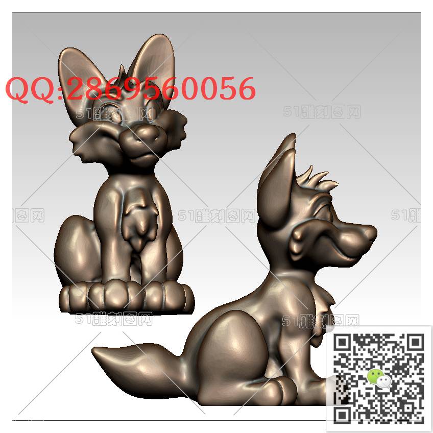 LDQT-009卡通狐狸_可爱动物圆雕图动物挂件stl立体模型3d打印四轴数控雕刻精雕图浮雕图