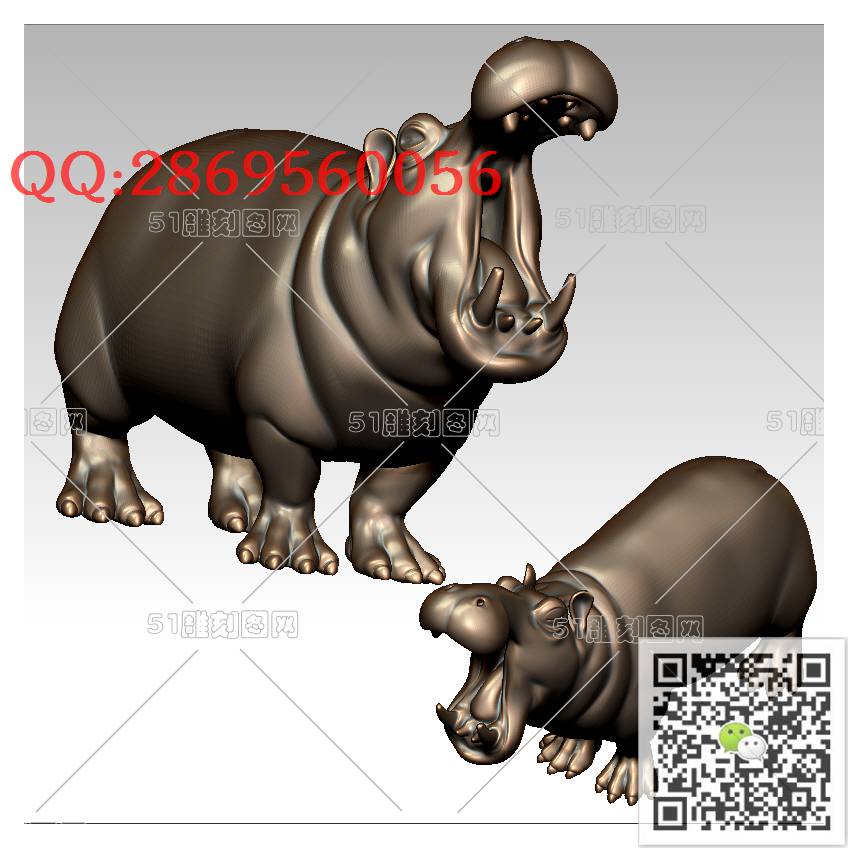 LDQT-010河马_可爱动物圆雕图动物挂件stl立体模型3d打印四轴数控雕刻精雕图浮雕图