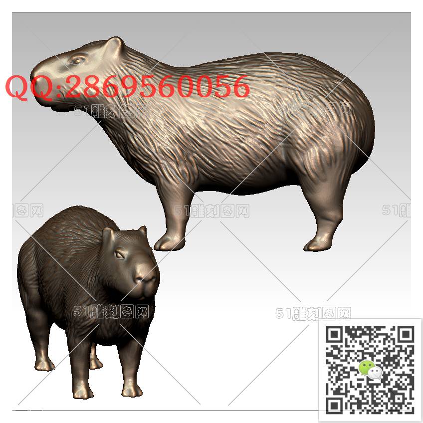 LDQT-013水豚_可爱动物圆雕图动物挂件stl立体模型3d打印四轴数控雕刻精雕图浮雕图