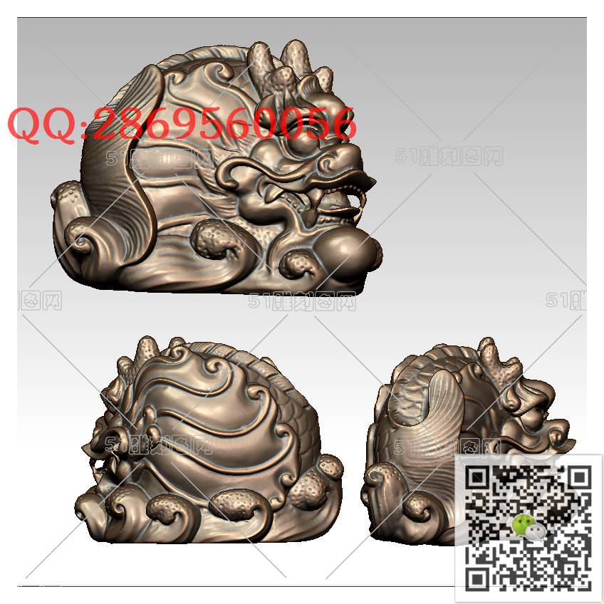 LDQT-017鳌鱼_可爱动物圆雕图动物挂件stl立体模型3d打印四轴数控雕刻精雕图浮雕图
