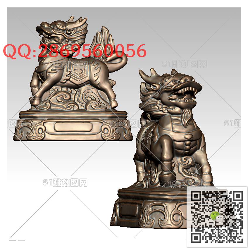 LDQ-002神兽麒麟_麒麟圆雕图麒麟摆件stl立体模型3d打印四轴数控雕刻精雕图浮雕图