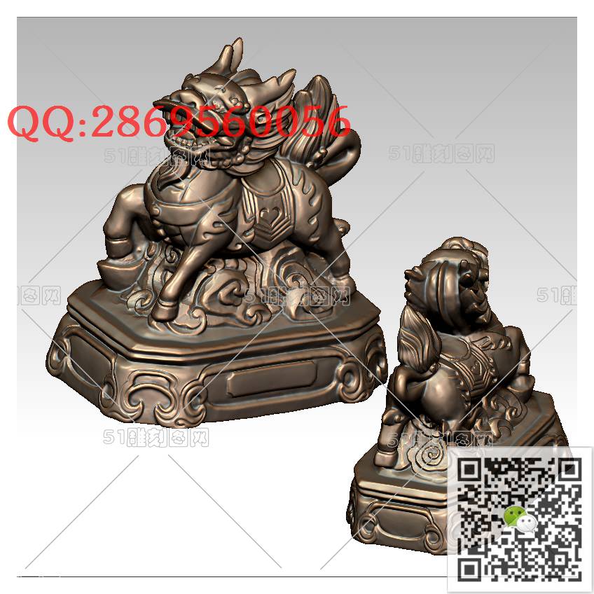 LDQ-003神兽麒麟摆件_麒麟圆雕图麒麟摆件stl立体模型3d打印四轴数控雕刻精雕图浮雕图