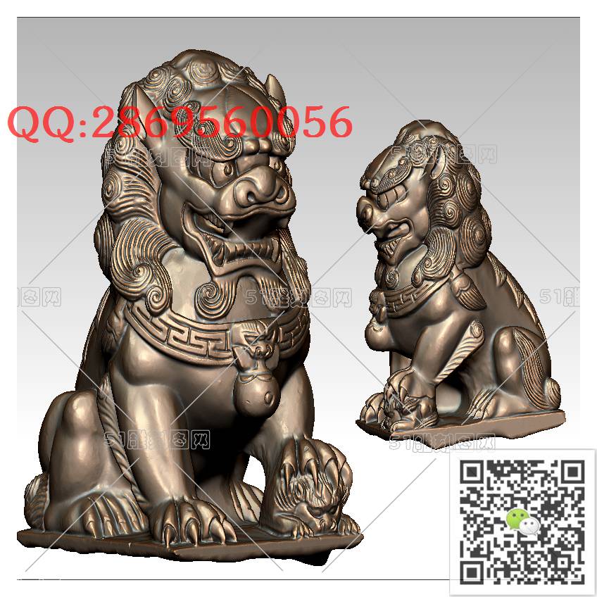 LDS-002狮子立体图_狮子圆雕图狮子门墩抱鼓石stl立体模型3d打印四轴数控雕刻精雕图浮雕图