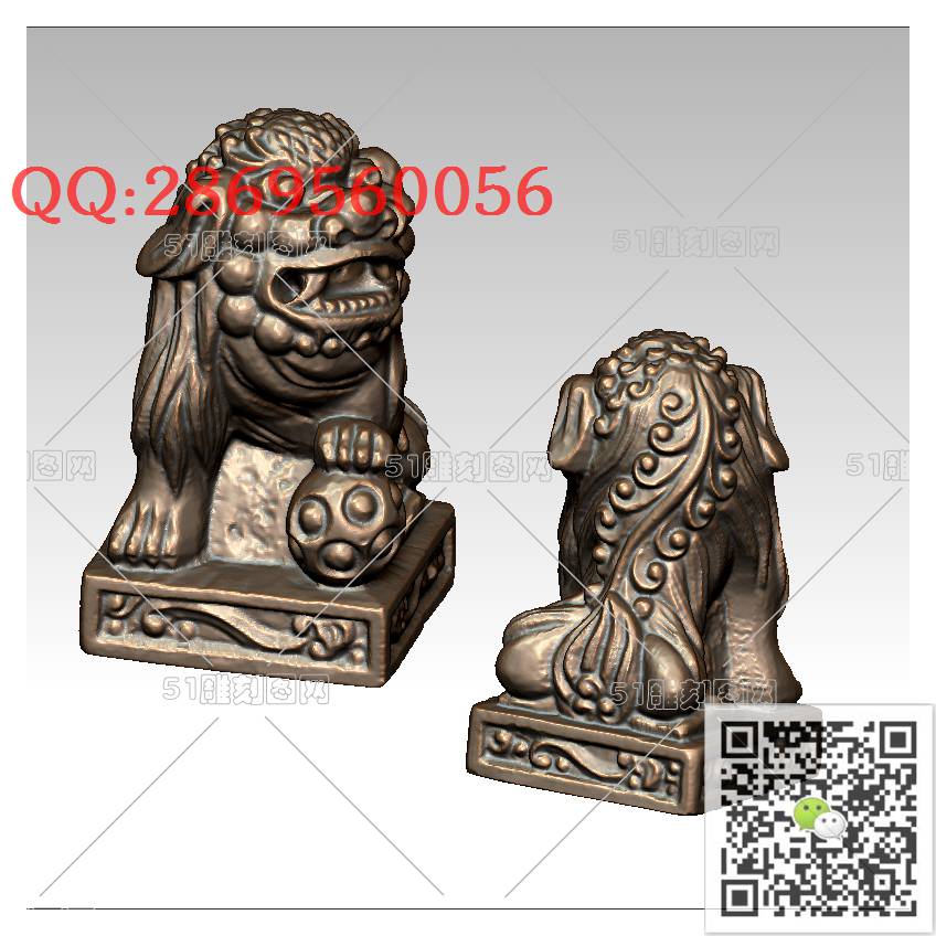 LDS-003立体狮子_狮子圆雕图狮子门墩抱鼓石stl立体模型3d打印四轴数控雕刻精雕图浮雕图
