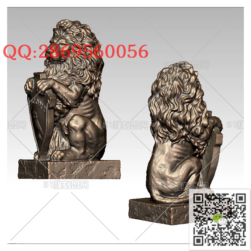 LDS-005立体狮子狮子_狮子圆雕图狮子门墩抱鼓石stl立体模型3d打印四轴数控雕刻精雕图浮雕图