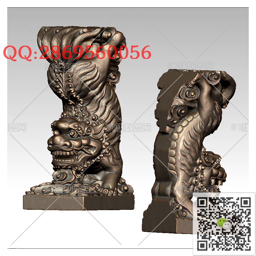 LDS-006倒立狮子雕塑_狮子圆雕图狮子门墩抱鼓石stl立体模型3d打印四轴数控雕刻精雕图浮雕图
