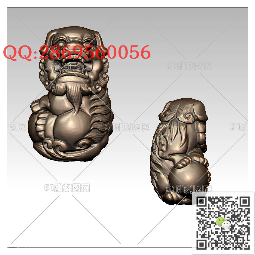 LDS-007手把件狮子绣球_狮子圆雕图狮子门墩抱鼓石stl立体模型3d打印四轴数控雕刻精雕图浮雕图