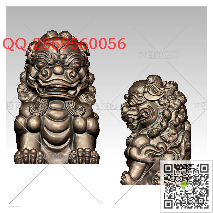 LDS-008狮子印章_狮子圆雕图狮子门墩抱鼓石stl立体模型3d打印四轴数控雕刻精雕图浮雕图