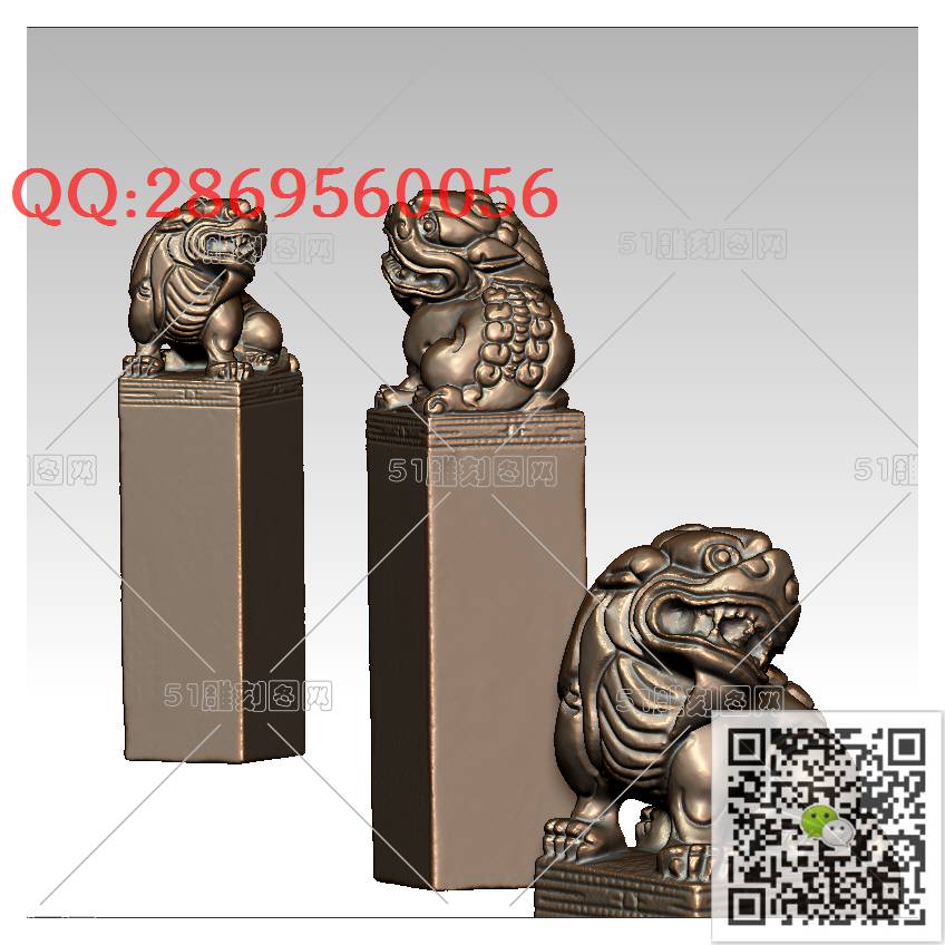 LDS-009狮子小印章_狮子圆雕图狮子门墩抱鼓石stl立体模型3d打印四轴数控雕刻精雕图浮雕图