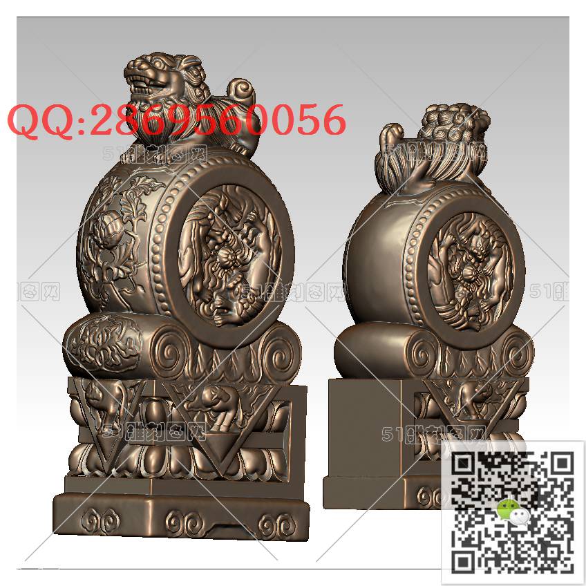 LDS-011门墩石狮子_狮子圆雕图狮子门墩抱鼓石stl立体模型3d打印四轴数控雕刻精雕图浮雕图
