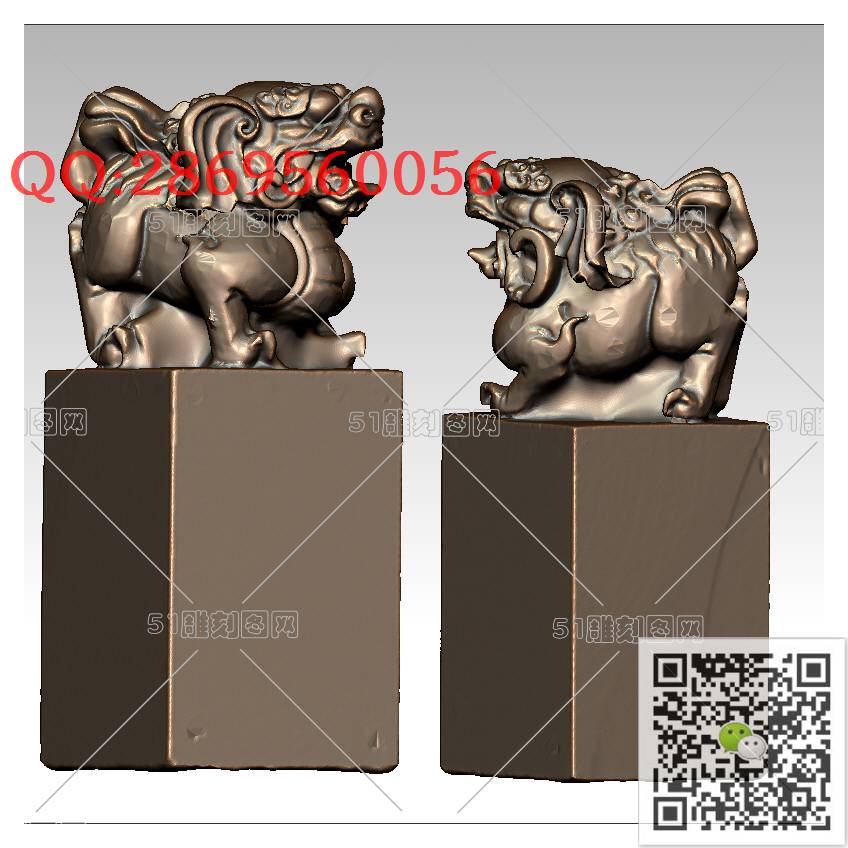 LDS-012狮子印章_狮子圆雕图狮子门墩抱鼓石stl立体模型3d打印四轴数控雕刻精雕图浮雕图