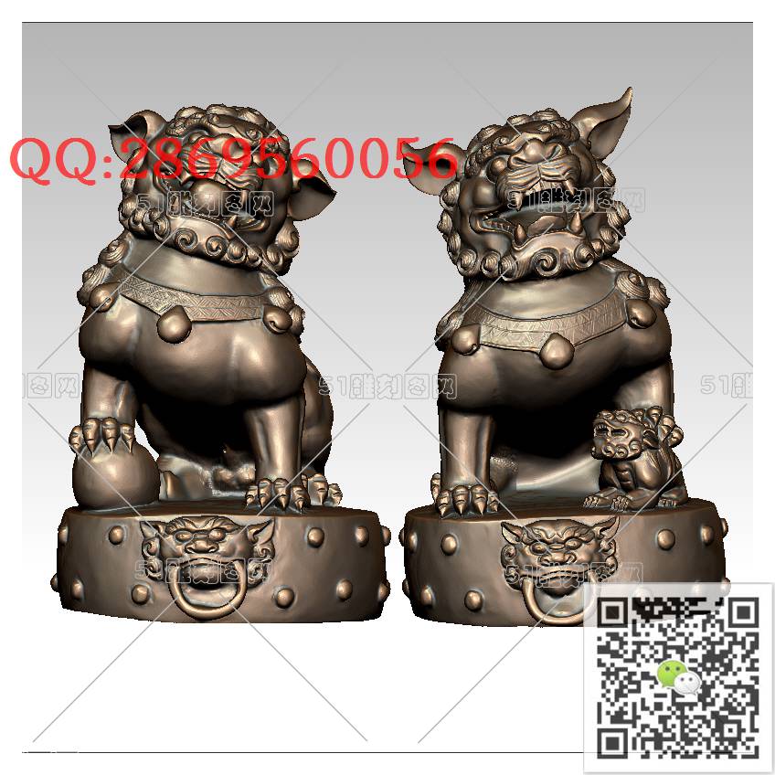 LDS-013雌雄狮子一对_狮子圆雕图狮子门墩抱鼓石stl立体模型3d打印四轴数控雕刻精雕图浮雕图