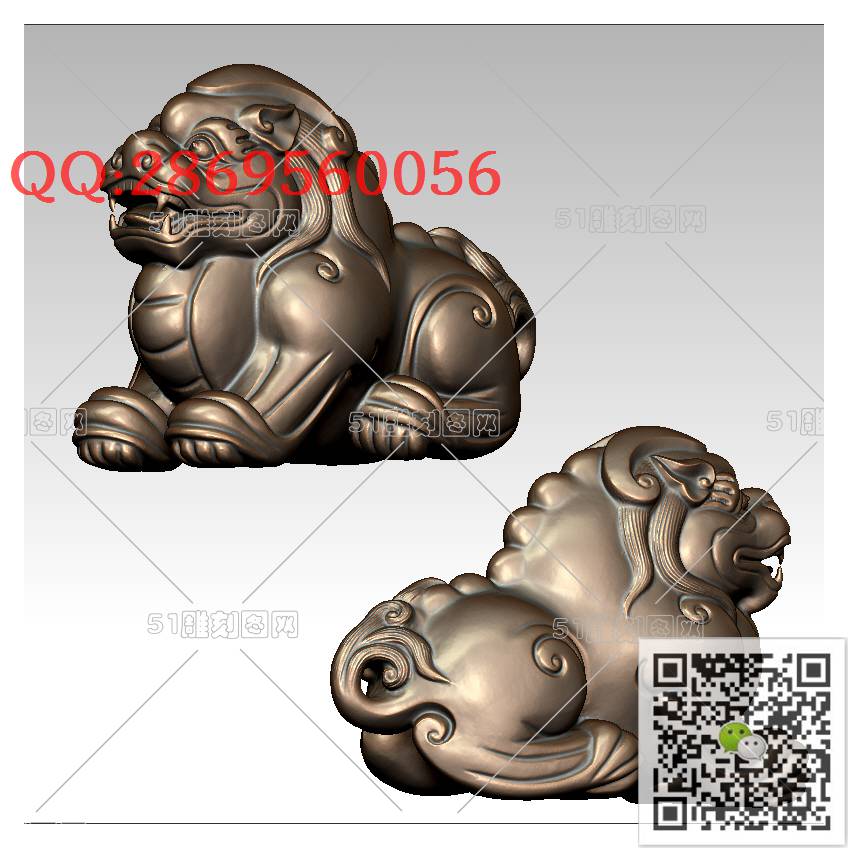 LDS-014狮子摆件_狮子圆雕图狮子门墩抱鼓石stl立体模型3d打印四轴数控雕刻精雕图浮雕图
