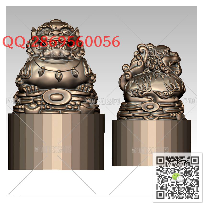 LDS-017狮子圆印章_狮子圆雕图狮子门墩抱鼓石stl立体模型3d打印四轴数控雕刻精雕图浮雕图