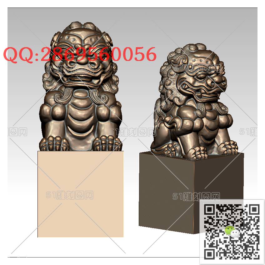 LDS-018狮子印章_狮子圆雕图狮子门墩抱鼓石stl立体模型3d打印四轴数控雕刻精雕图浮雕图