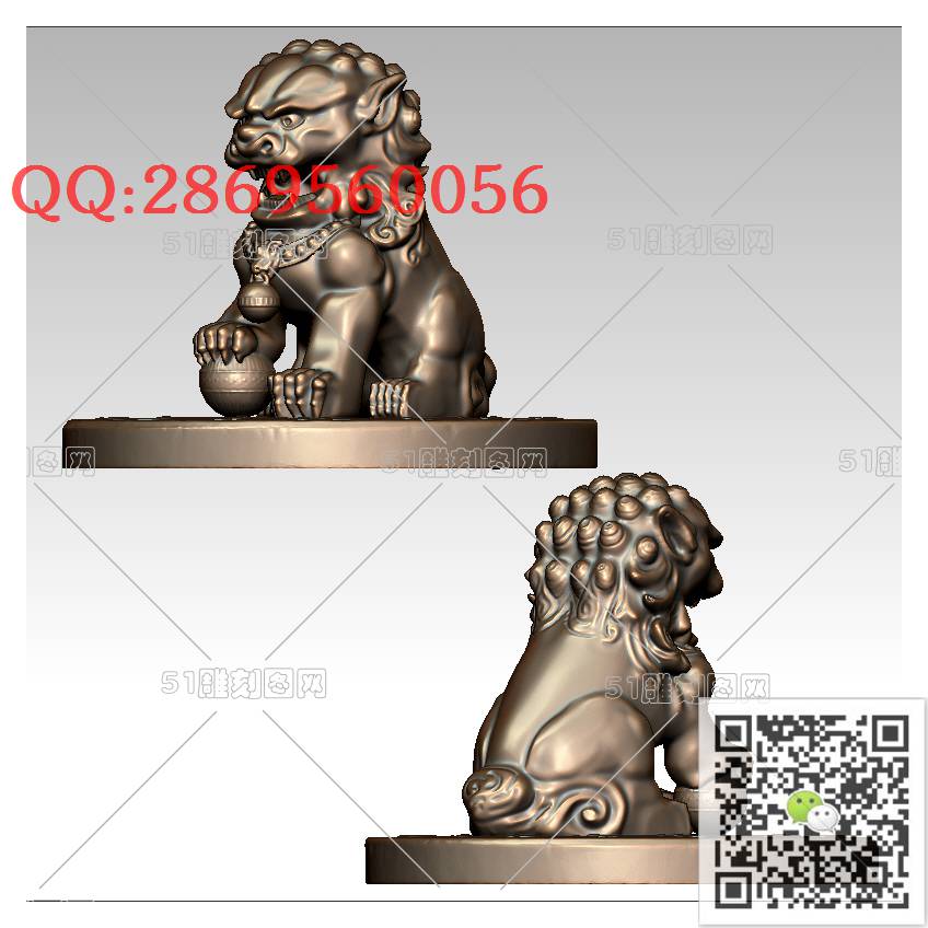 LDS-019狮子_狮子圆雕图狮子门墩抱鼓石stl立体模型3d打印四轴数控雕刻精雕图浮雕图