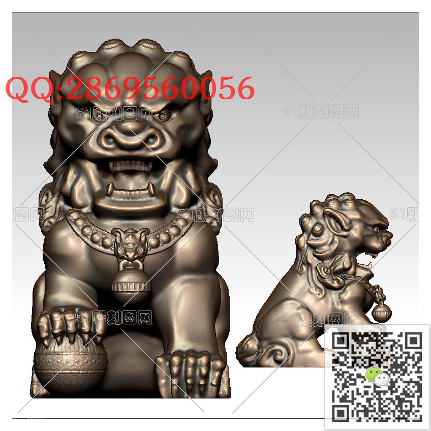 LDS-023石雕狮子_狮子圆雕图狮子门墩抱鼓石stl立体模型3d打印四轴数控雕刻精雕图浮雕图