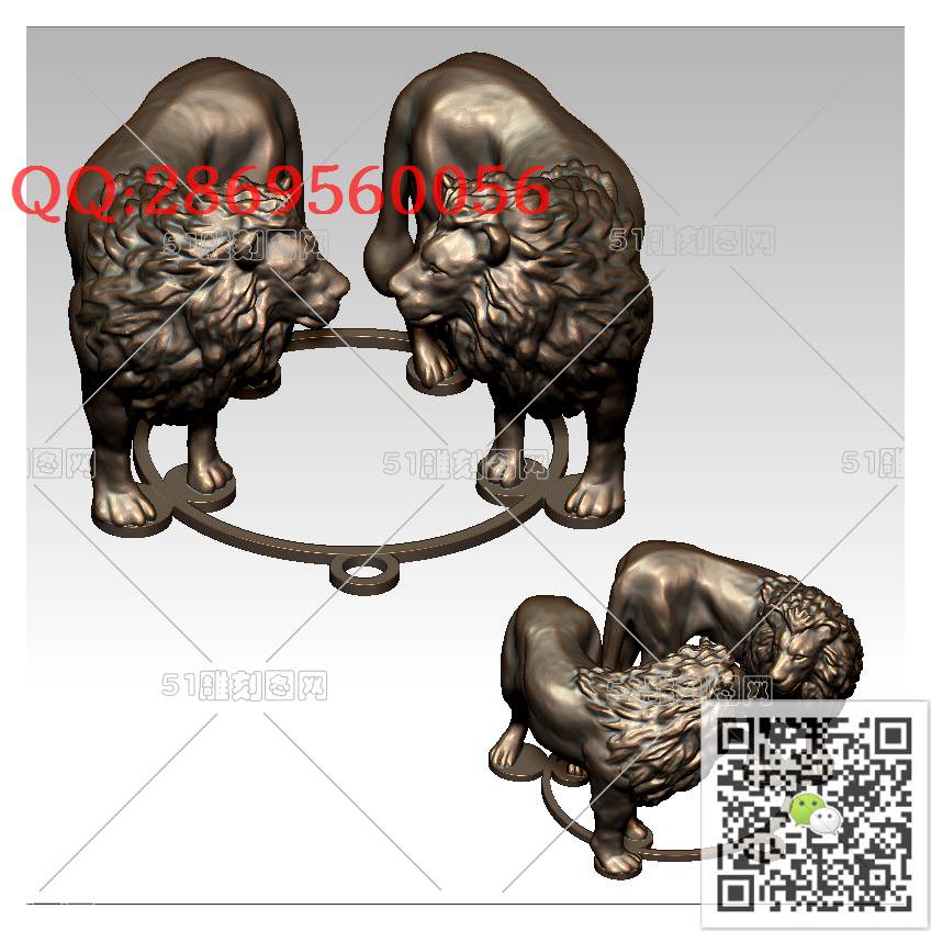 LDS-025狮子勋章_狮子圆雕图狮子门墩抱鼓石stl立体模型3d打印四轴数控雕刻精雕图浮雕图