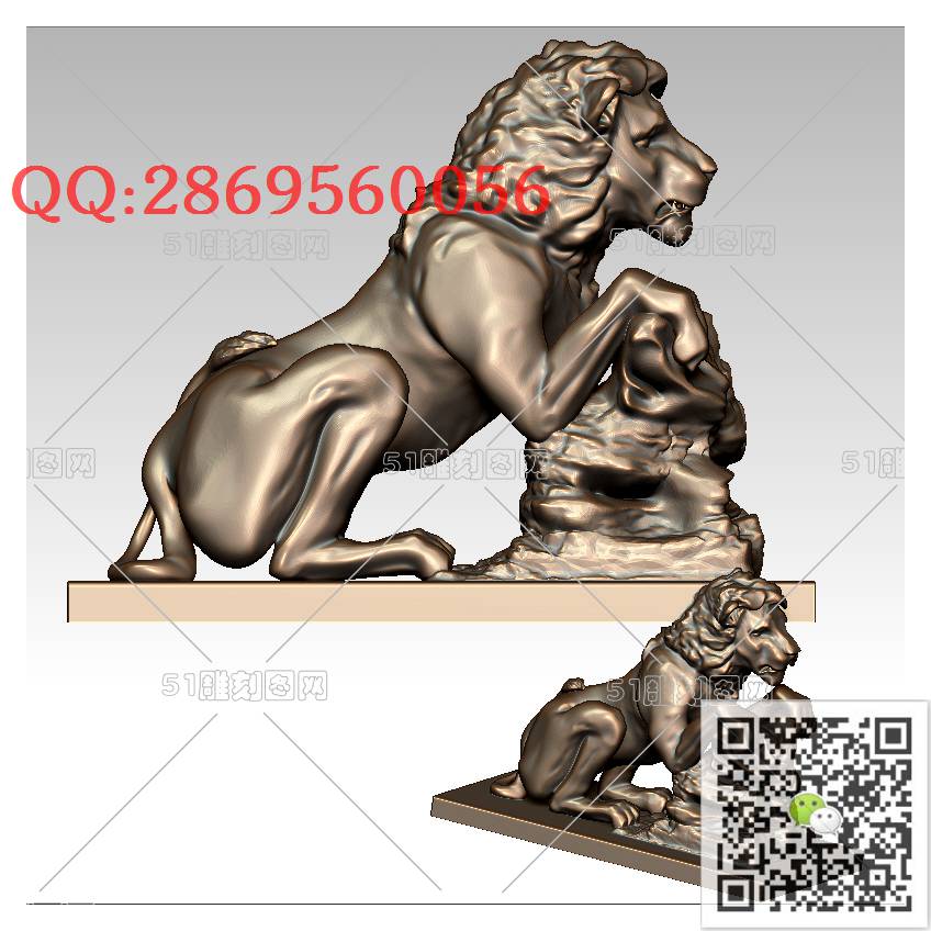 LDS-027园林狮子雕塑_狮子圆雕图狮子门墩抱鼓石stl立体模型3d打印四轴数控雕刻精雕图浮雕图