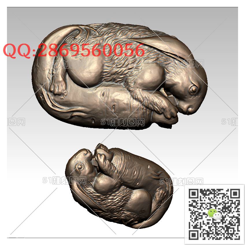 LDT-001胡萝卜兔手把件_立体兔子圆雕图生肖兔stl立体模型3d打印四轴数控雕刻精雕图浮雕图