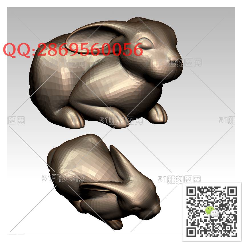 LDT-002兔子_立体兔子圆雕图生肖兔stl立体模型3d打印四轴数控雕刻精雕图浮雕图
