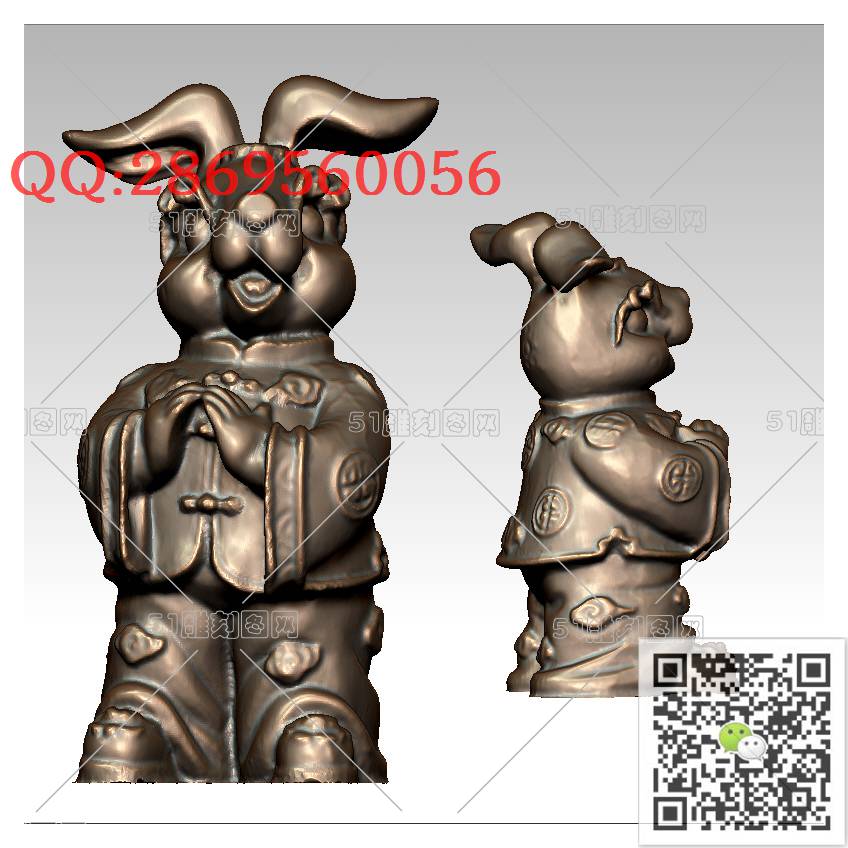 LDT-004生肖兔_立体兔子圆雕图生肖兔stl立体模型3d打印四轴数控雕刻精雕图浮雕图