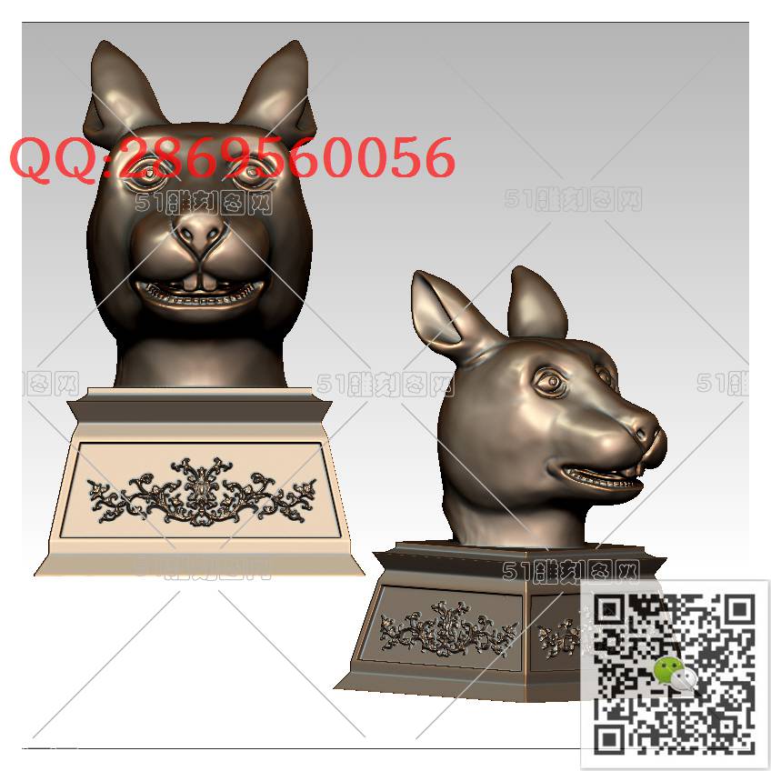 LDT-007兔首摆件_立体兔子圆雕图生肖兔stl立体模型3d打印四轴数控雕刻精雕图浮雕图