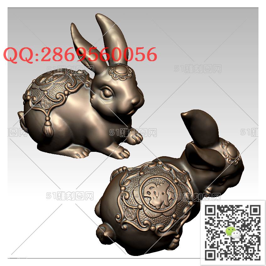 LDT-008玉兔_立体兔子圆雕图生肖兔stl立体模型3d打印四轴数控雕刻精雕图浮雕图