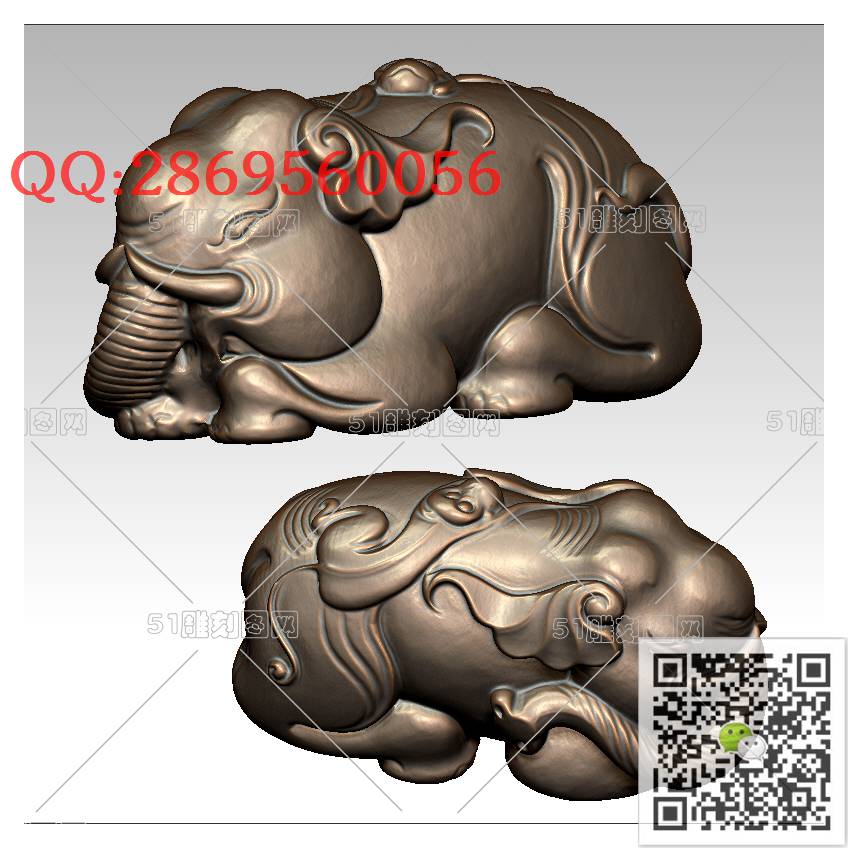LDX-002封侯拜相手把件_大象圆雕图立体象stl立体模型3d打印四轴数控雕刻精雕图浮雕图