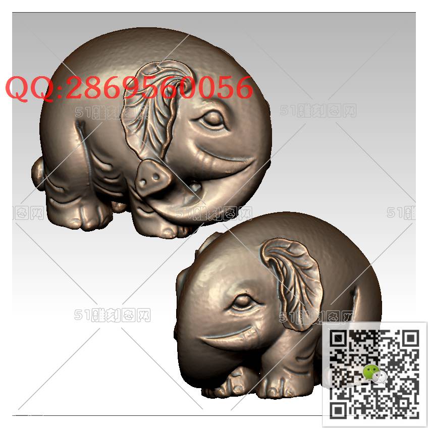 LDX-003可爱大象手把件_大象圆雕图立体象stl立体模型3d打印四轴数控雕刻精雕图浮雕图