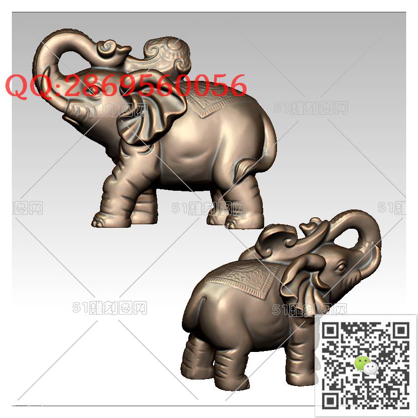 LDX-006如意象摆件_大象圆雕图立体象stl立体模型3d打印四轴数控雕刻精雕图浮雕图