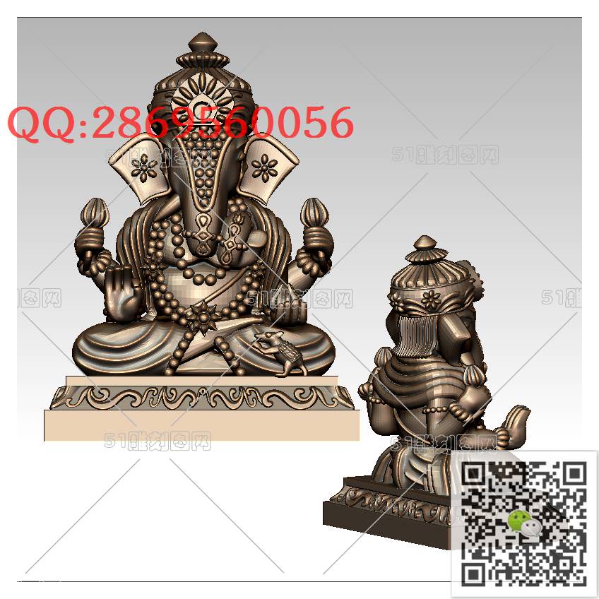 LDX-008立体象神_大象圆雕图立体象stl立体模型3d打印四轴数控雕刻精雕图浮雕图