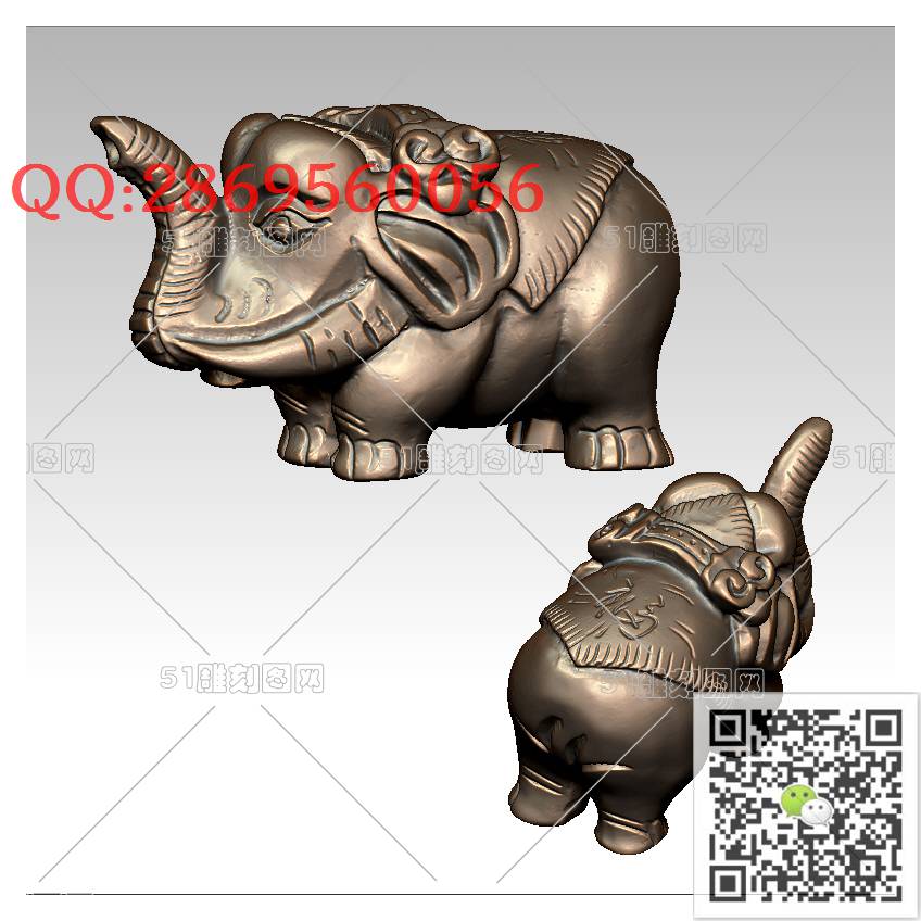 LDX-011大小摆件_大象圆雕图立体象stl立体模型3d打印四轴数控雕刻精雕图浮雕图