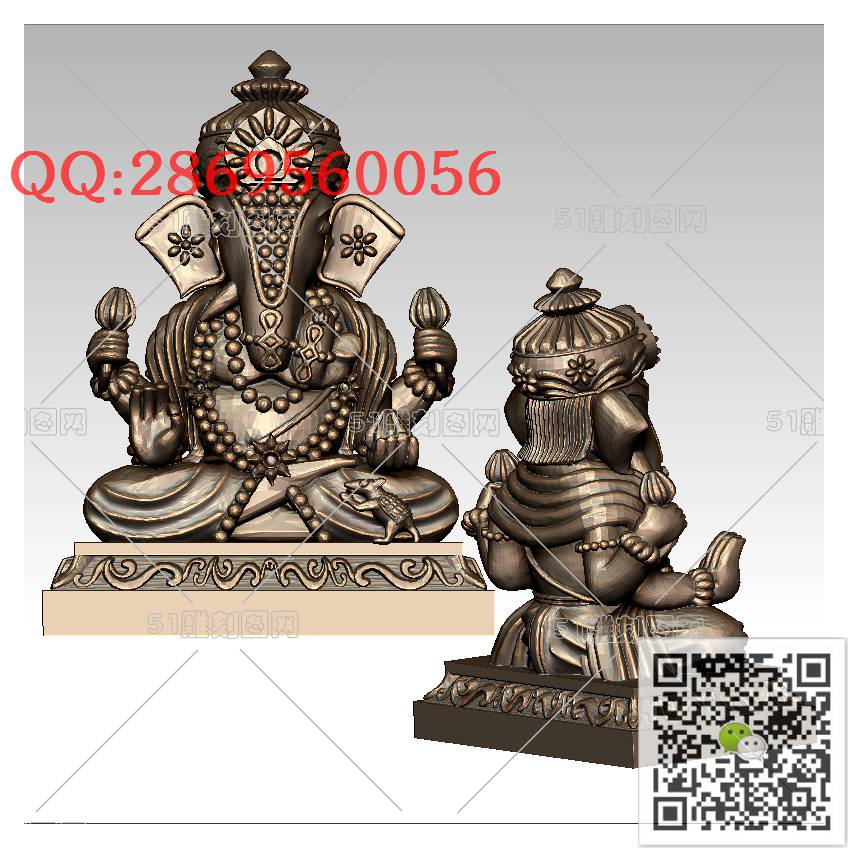 LDX-012象头神摆件_大象圆雕图立体象stl立体模型3d打印四轴数控雕刻精雕图浮雕图