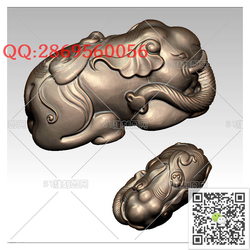 LDX-014封侯拜相手把件_大象圆雕图立体象stl立体模型3d打印四轴数控雕刻精雕图浮雕图