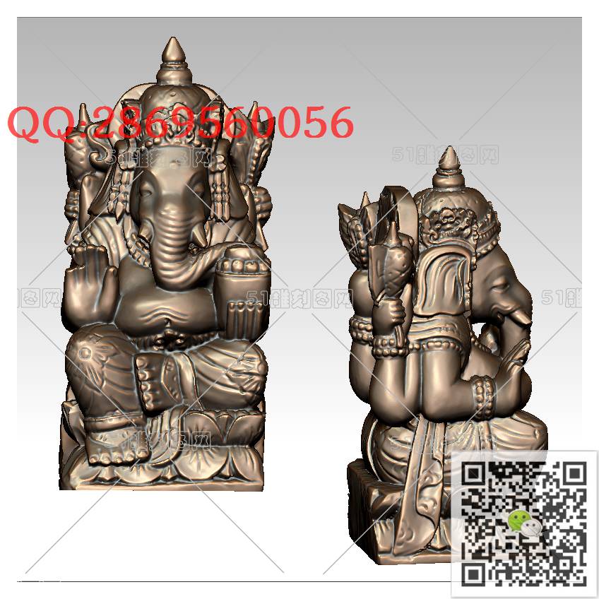 LDX-015四臂象佛_大象圆雕图立体象stl立体模型3d打印四轴数控雕刻精雕图浮雕图
