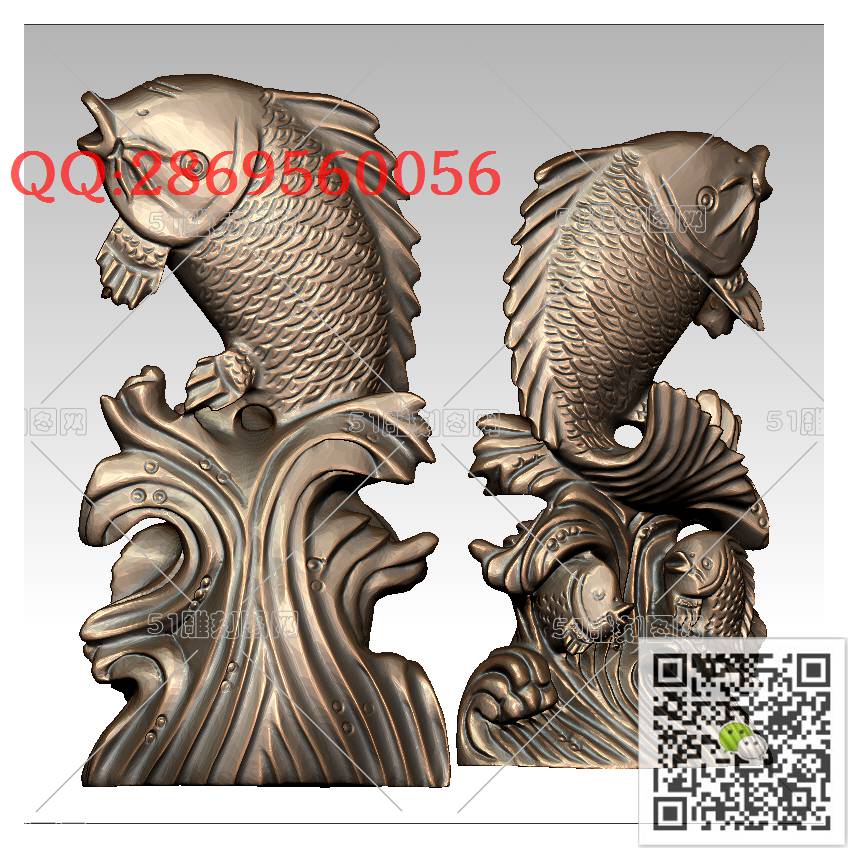 LDY-001鲤鱼跳龙门摆件_鲤鱼圆雕图立体鱼stl立体模型3d打印四轴数控雕刻精雕图浮雕图