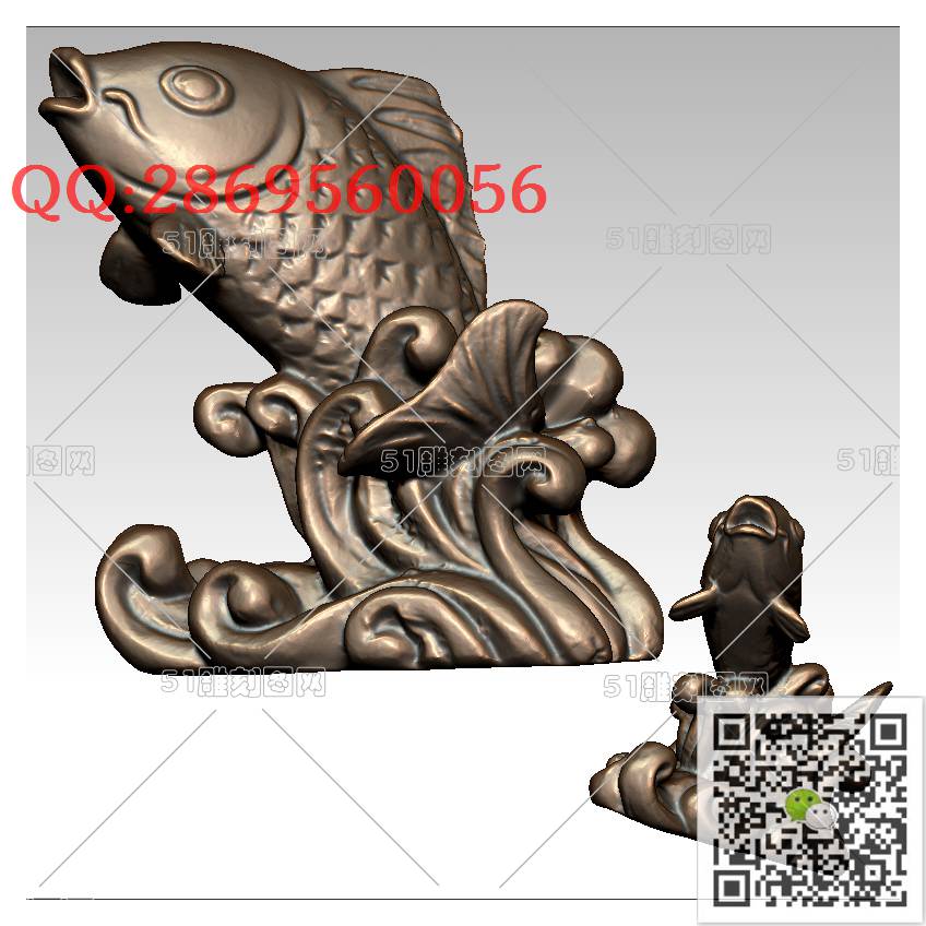 LDY-002鲤鱼摆件_鲤鱼圆雕图立体鱼stl立体模型3d打印四轴数控雕刻精雕图浮雕图