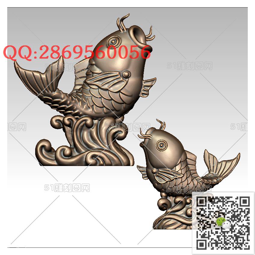 LDY-006鱼摆件_鲤鱼圆雕图立体鱼stl立体模型3d打印四轴数控雕刻精雕图浮雕图