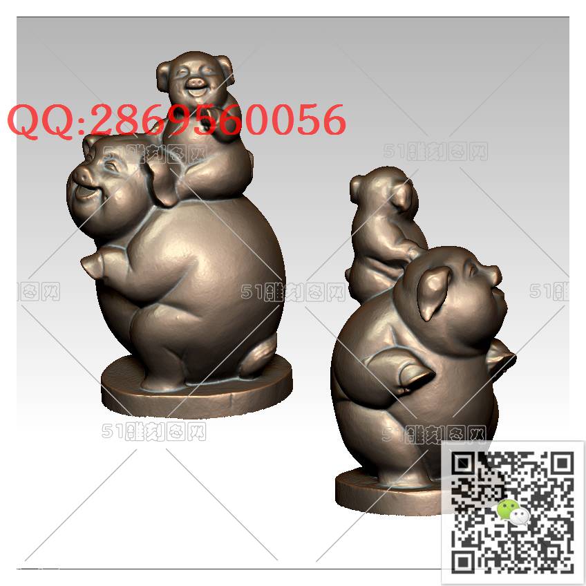 LDZ-001大猪背小猪_富贵猪圆雕图立体猪生肖猪stl立体模型3d打印四轴数控雕刻精雕图浮雕图