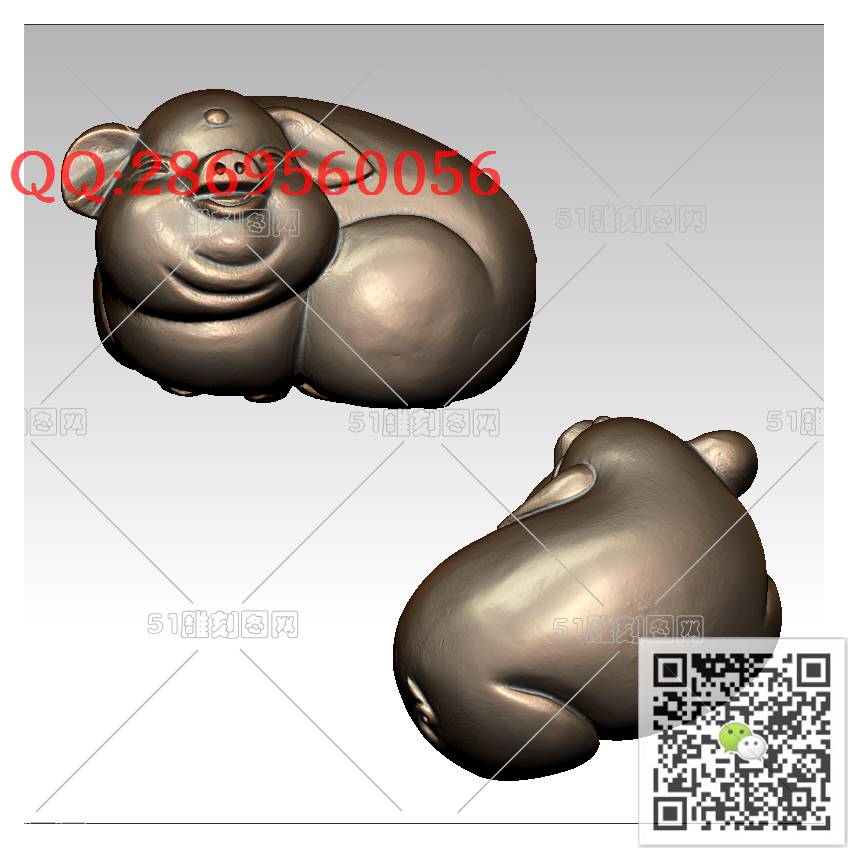 LDZ-002小猪手把件_富贵猪圆雕图立体猪生肖猪stl立体模型3d打印四轴数控雕刻精雕图浮雕图