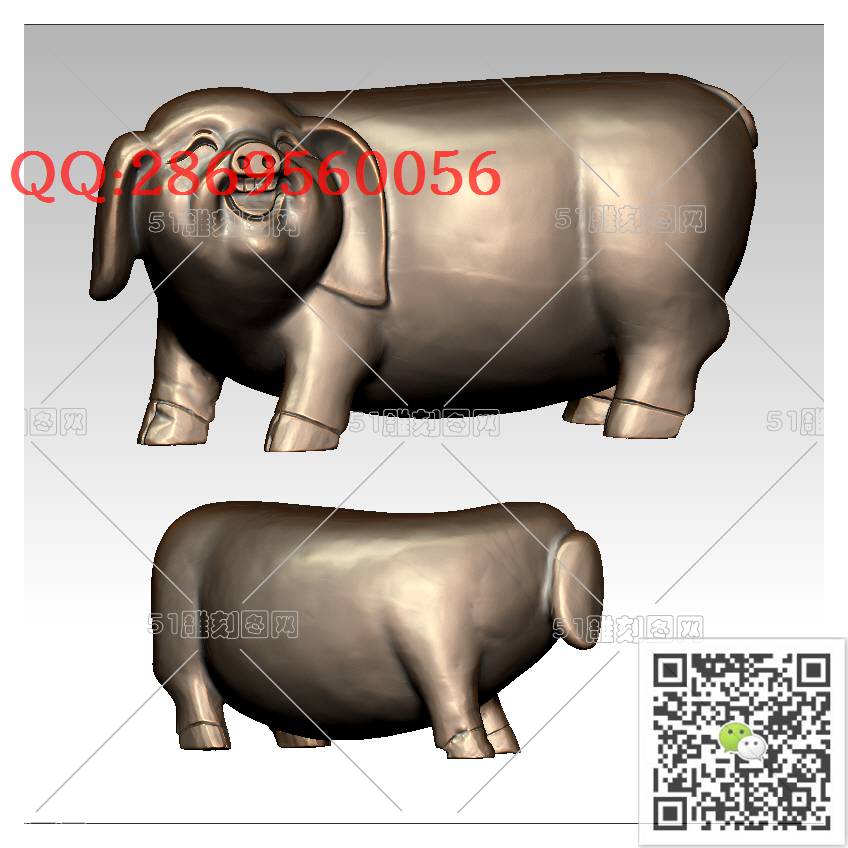 LDZ-003猪_富贵猪圆雕图立体猪生肖猪stl立体模型3d打印四轴数控雕刻精雕图浮雕图