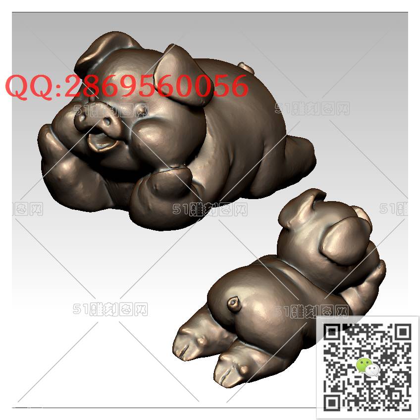 LDZ-004可爱小猪_富贵猪圆雕图立体猪生肖猪stl立体模型3d打印四轴数控雕刻精雕图浮雕图