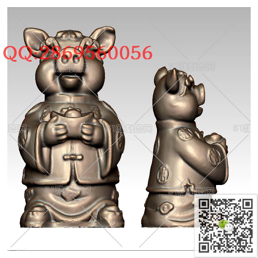 LDZ-006生肖猪_富贵猪圆雕图立体猪生肖猪stl立体模型3d打印四轴数控雕刻精雕图浮雕图