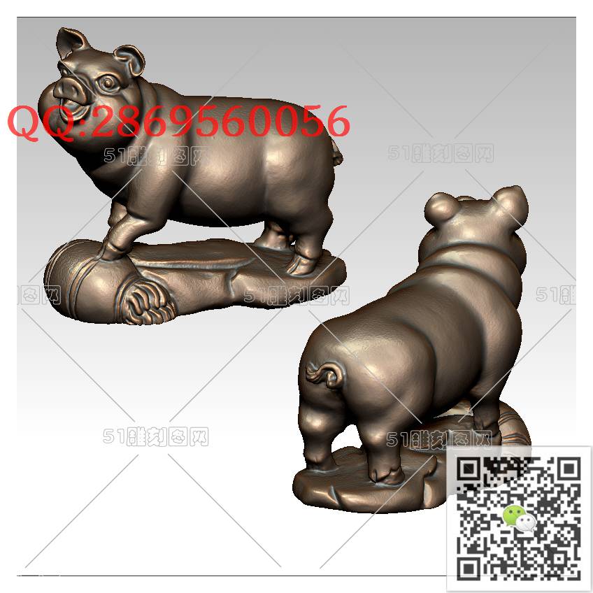 LDZ-007猪_富贵猪圆雕图立体猪生肖猪stl立体模型3d打印四轴数控雕刻精雕图浮雕图