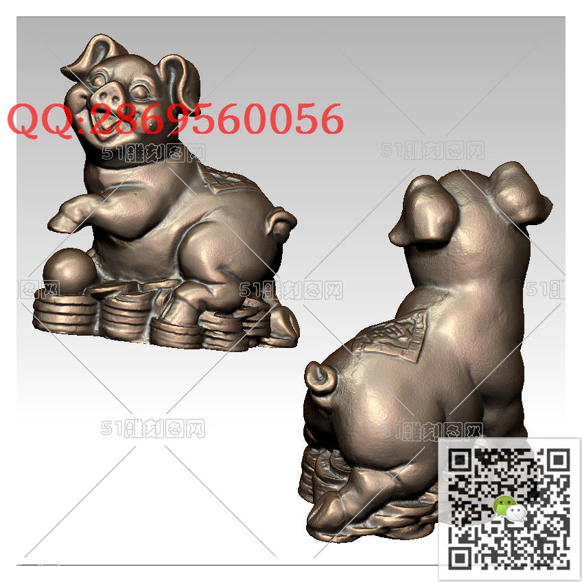 LDZ-013福猪摆件_富贵猪圆雕图立体猪生肖猪stl立体模型3d打印四轴数控雕刻精雕图浮雕图