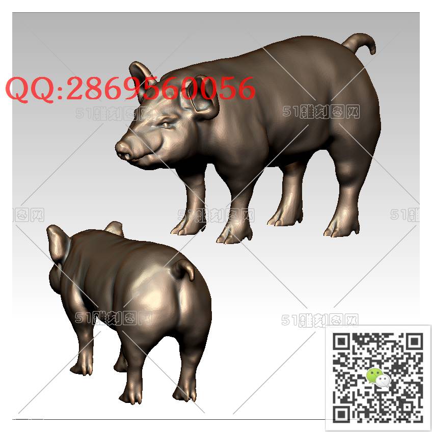 LDZ-014猪模型_富贵猪圆雕图立体猪生肖猪stl立体模型3d打印四轴数控雕刻精雕图浮雕图